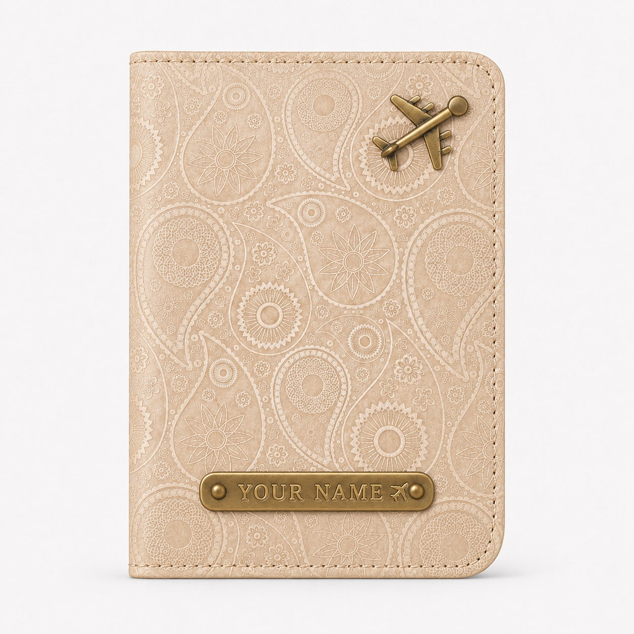Personalized Passport Cover with Custom Name Tag & Airplane Charm - Beige