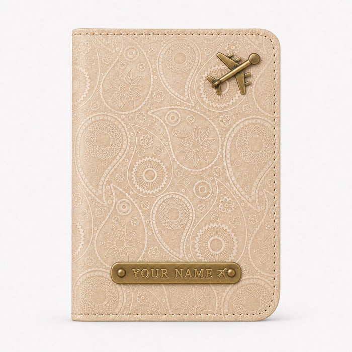 Personalized Passport Cover with Custom Name Tag & Airplane Charm - Beige